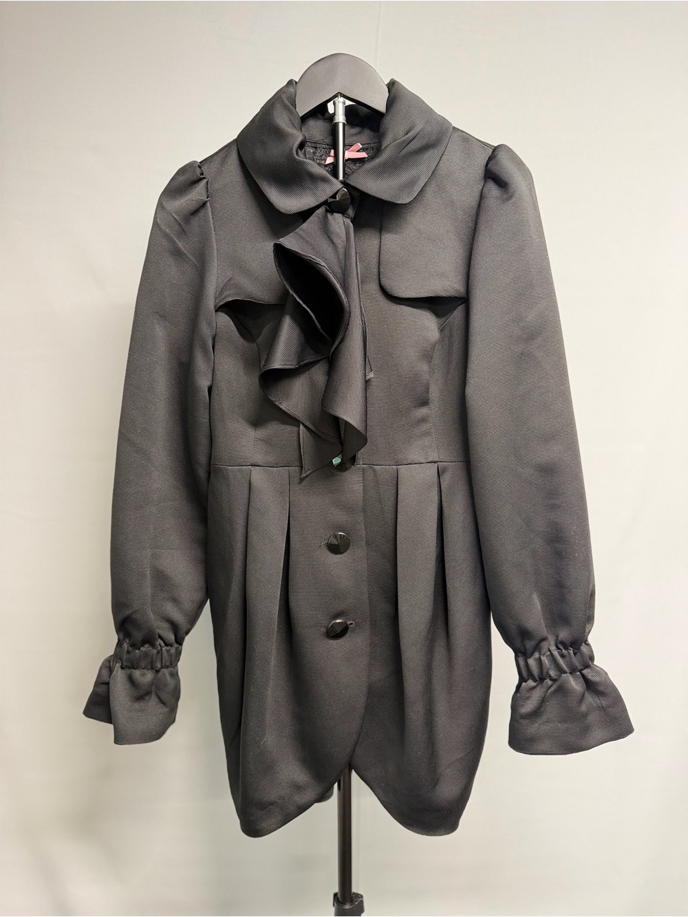 Vintage Twelve by Twelve LA Black Ruffle-Front Coat - Y2K Gothic Victorian - M